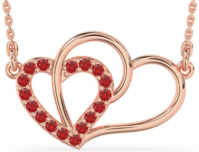 Large Ruby Rose Gold Heart Necklace
