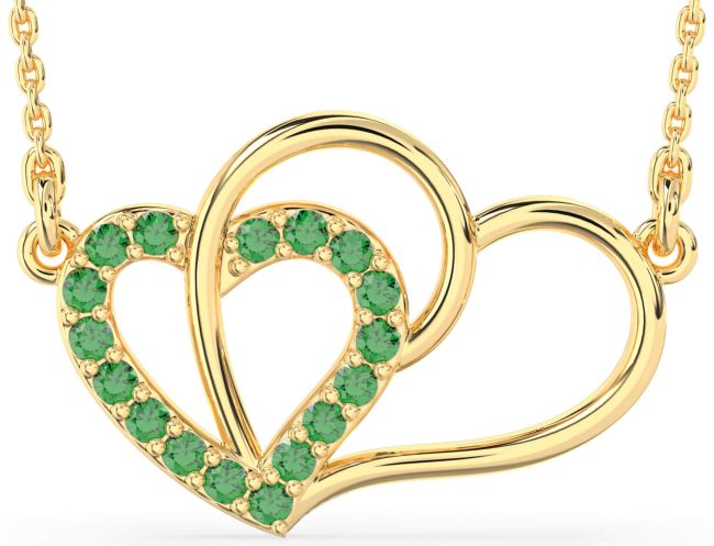 Large Emerald Gold Heart Necklace