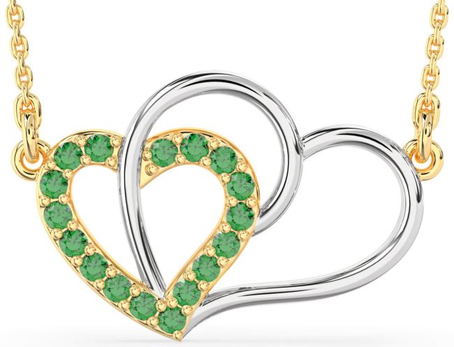 Large Emerald Gold Silver Heart Necklace