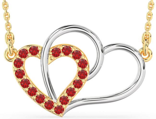 Large Ruby Gold Silver Heart Necklace