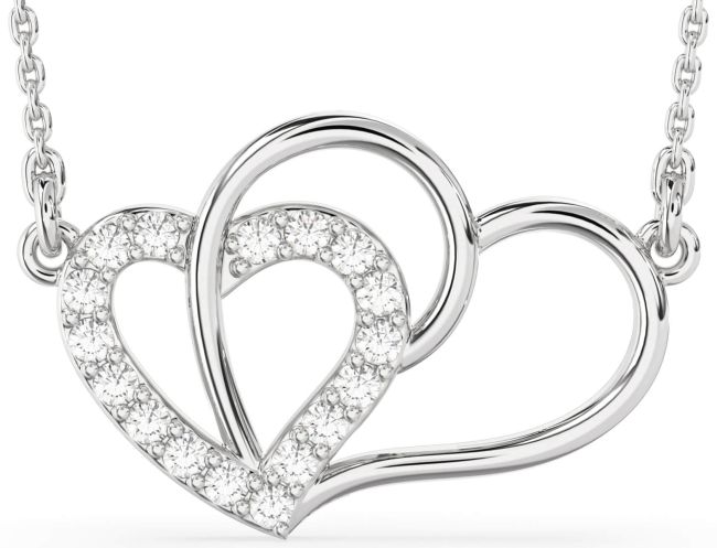 Large Diamond Silver Heart Necklace