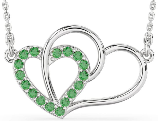 Large Emerald Silver Heart Necklace
