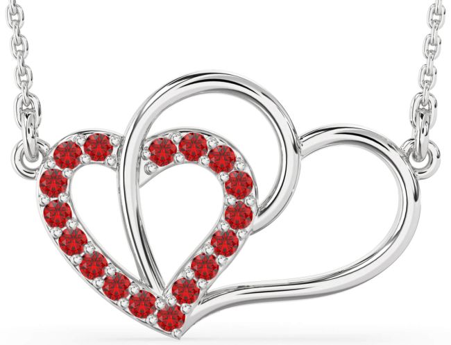Large Ruby Silver Heart Necklace