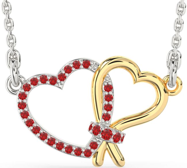 Ruby Gold Silver Heart Necklace