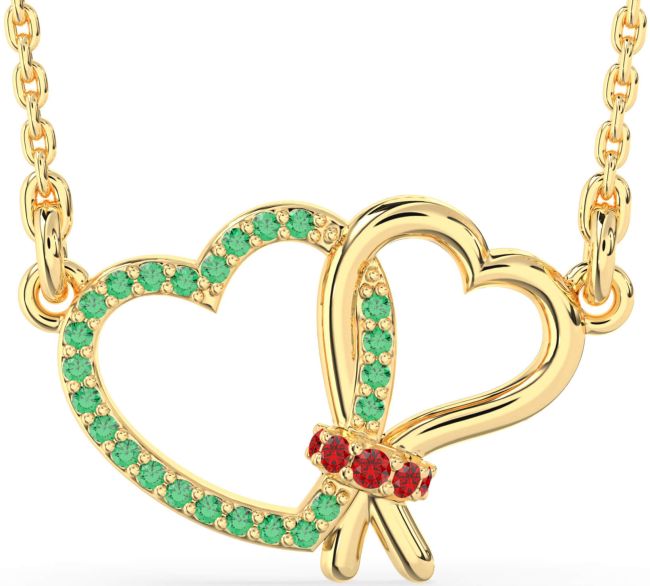 Emerald & Ruby Gold Silver Heart Necklace