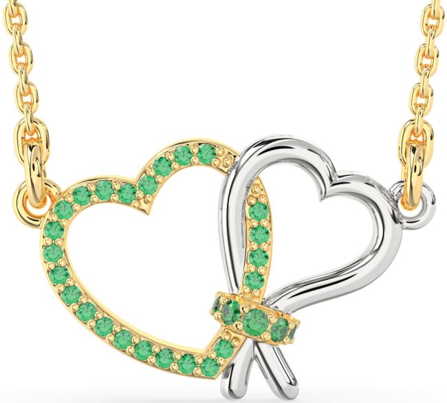Emerald Gold Silver Heart Necklace