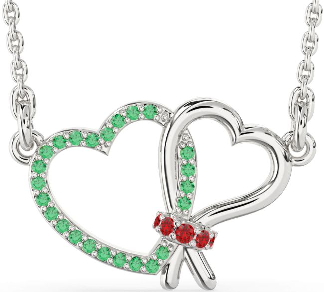 Emerald & Ruby Silver Heart Necklace