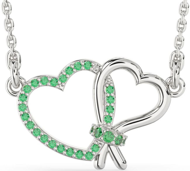 Emerald Platinum Heart Necklace