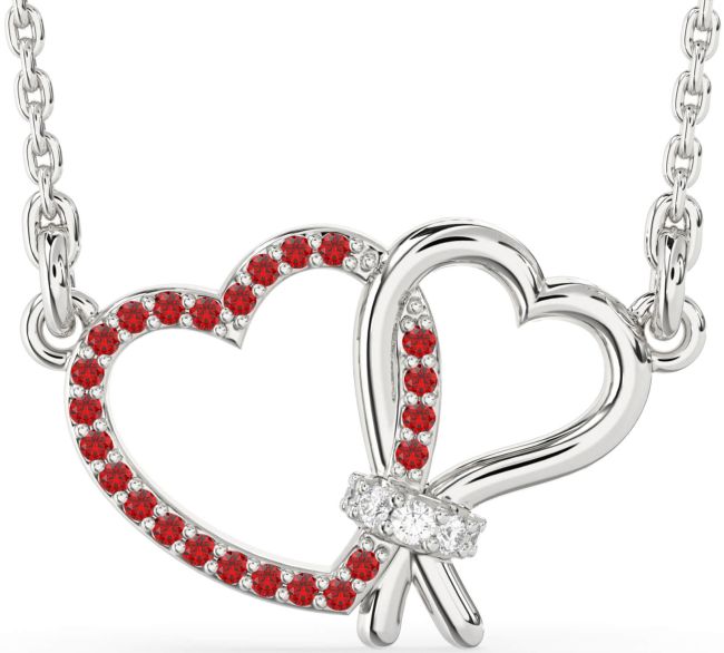 Diamond & Ruby Silver Heart Necklace