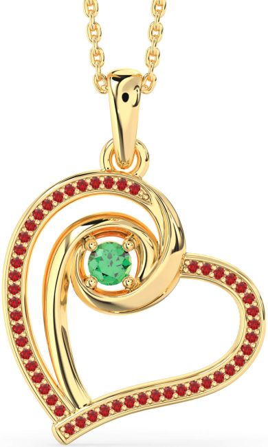 Emerald & Ruby Gold Heart Necklace
