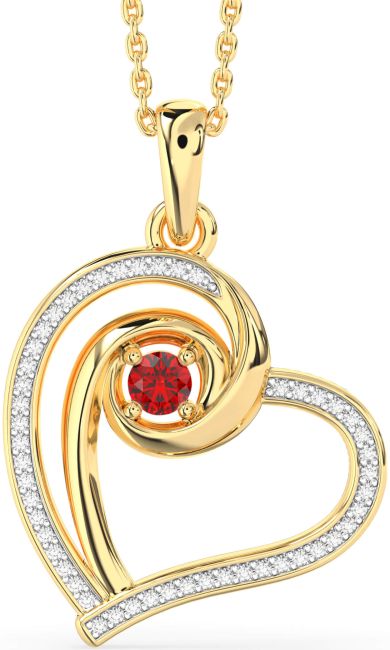 Diamond & Ruby Gold Silver Heart Necklace