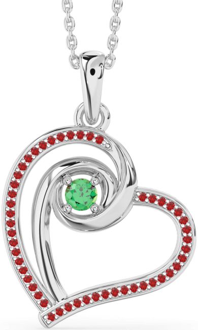 Emerald & Ruby Silver Heart Necklace
