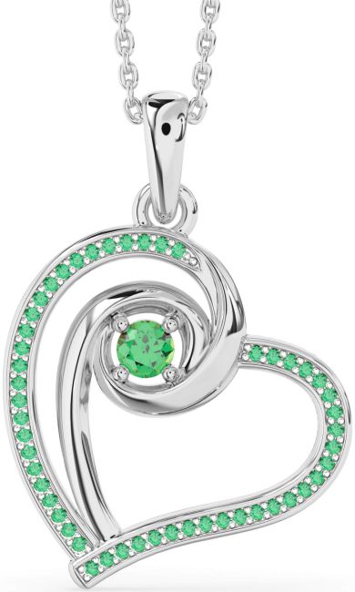 Emerald Platinum Heart Necklace