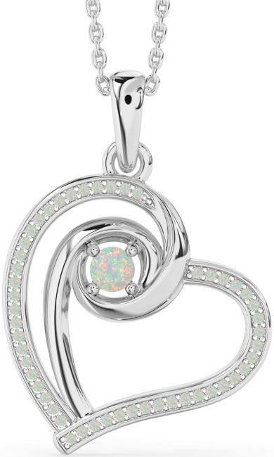 Opal Silver Heart Necklace