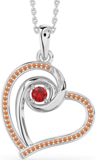Ruby & Citrine Silver Heart Necklace