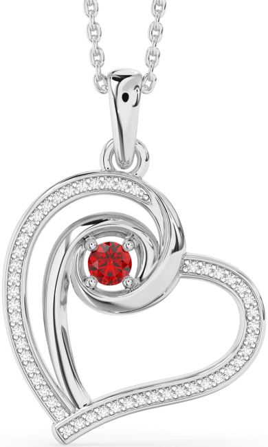 Diamond & Ruby Silver Heart Necklace