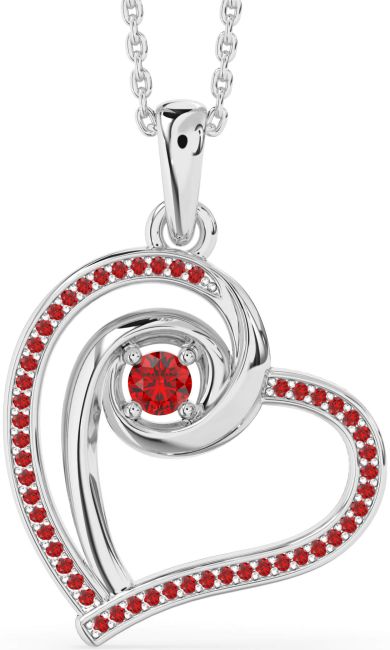 Ruby Silver Heart Necklace