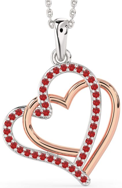 Large Ruby Rose Gold Silver Heart Necklace