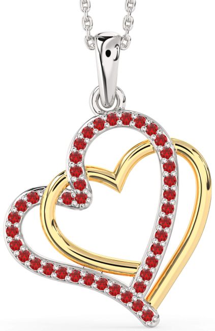 Large Ruby Gold Silver Heart Necklace