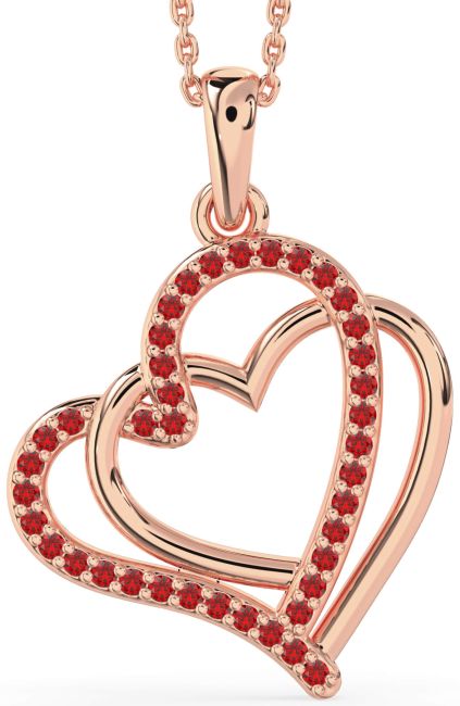 Large Ruby Rose Gold Heart Necklace