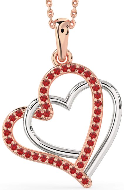 Large Ruby Rose Gold Silver Heart Necklace