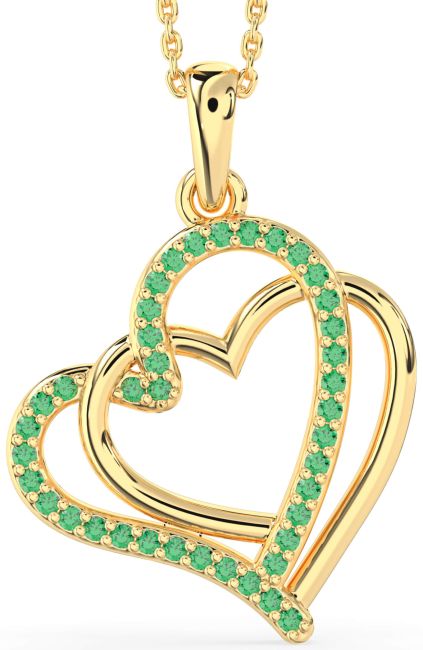 Large Emerald Gold Heart Necklace