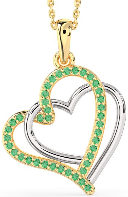 Large Emerald Gold Silver Heart Necklace