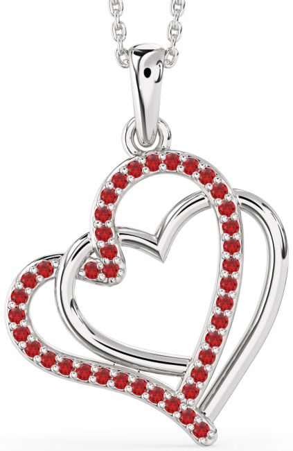 Large Ruby Silver Heart Necklace