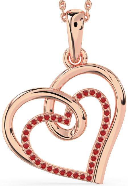 Large Ruby Rose Gold Heart Necklace