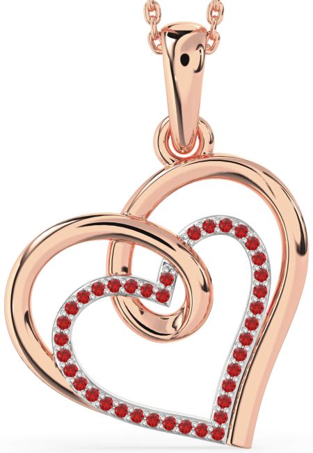 Large Ruby Rose Gold Silver Heart Necklace