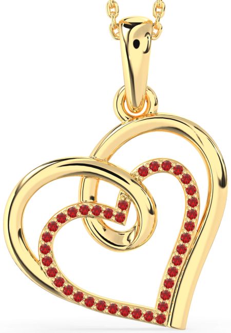 Large Ruby Gold Heart Necklace