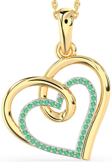 Large Emerald Gold Silver Heart Necklace