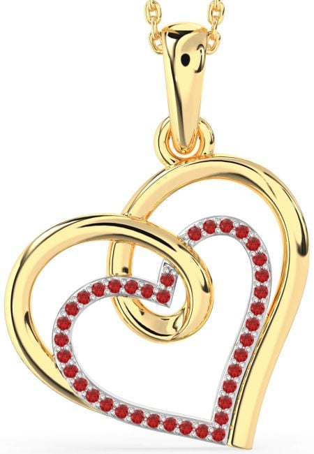 Large Ruby Gold Silver Heart Necklace
