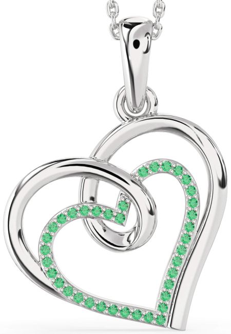 Large Emerald Silver Heart Necklace