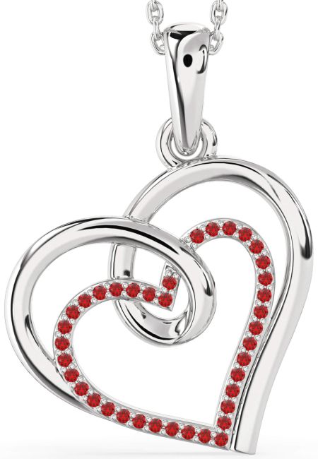 Large Ruby Silver Heart Necklace