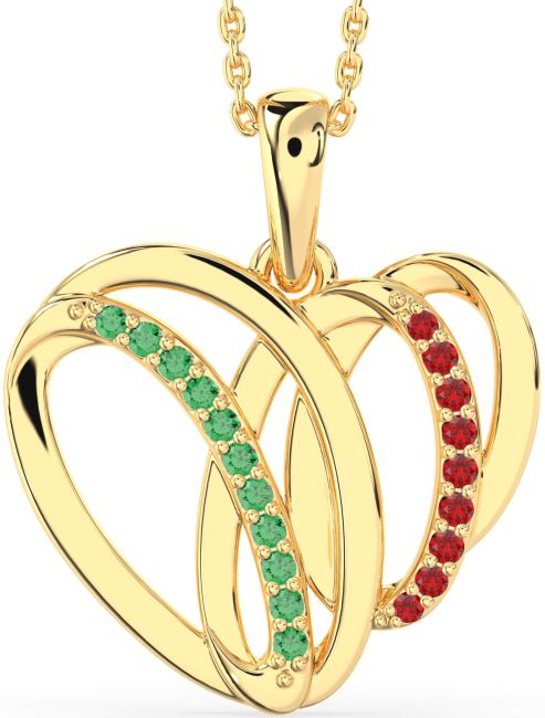 Large Emerald & Ruby Gold Heart Necklace