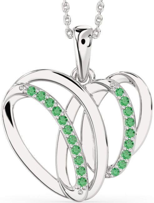 Large Emerald Platinum Heart Necklace