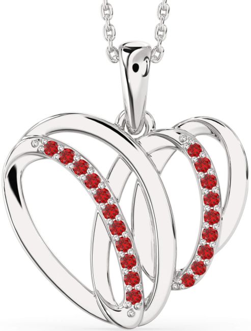 Large Ruby Silver Heart Necklace
