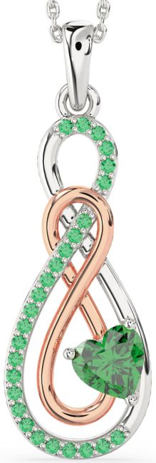 Large Emerald Platinum & Rose Gold Infinity Necklace