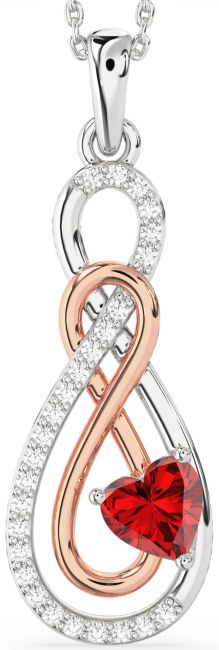Large Diamond & Ruby Rose Gold Silver Infinity Necklace