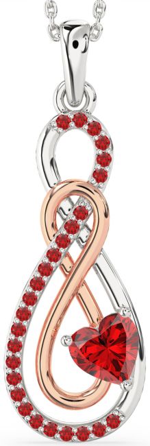 Large Ruby Platinum & Rose Gold Infinity Necklace