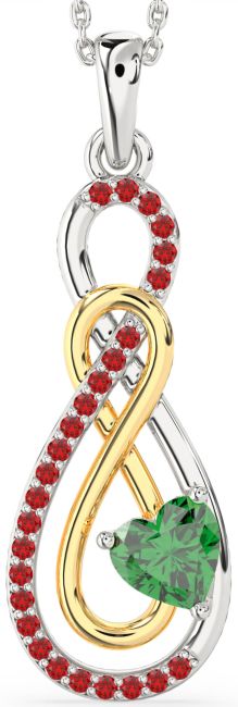 Large Emerald & Ruby Gold Silver Infinity Necklace