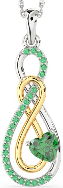 Large Emerald Gold Silver Infinity Necklace