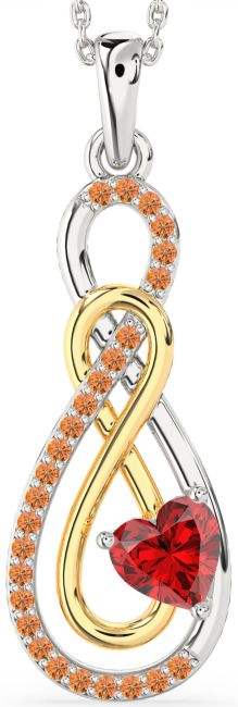Large Ruby & Citrine Gold Silver Infinity Necklace