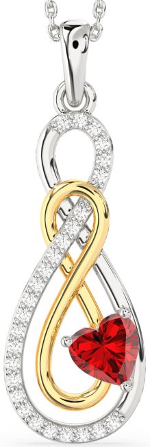 Large Diamond & Ruby Gold Silver Infinity Necklace