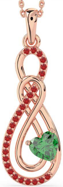 Large Emerald & Ruby Rose Gold Infinity Necklace
