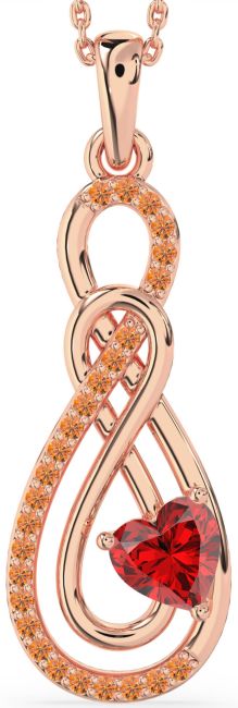 Large Ruby & Citrine Rose Gold Infinity Necklace