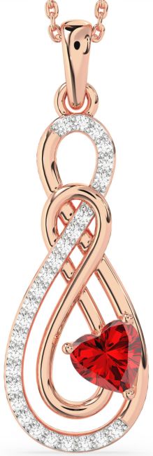 Large Diamond & Ruby Rose Gold Infinity Necklace
