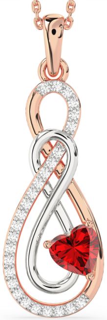 Large Diamond & Ruby Rose Gold Silver Infinity Necklace