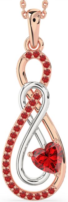 Large Ruby Rose Gold Silver Infinity Necklace